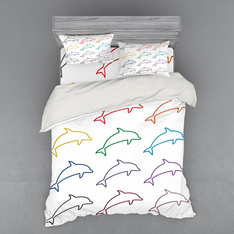 Ambesonne White/Violet Microfiber Modern & Contemporary Duvet Cover Set